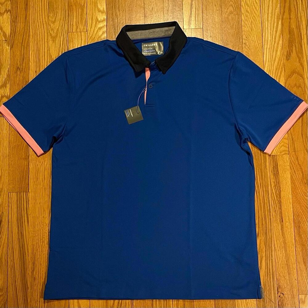 Twillory Short Sleeve Performance Polo Contrast Quick Drying Blue Pink 2XL NWT